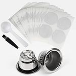 Reusable Coffee Pods Refillable Espresso Capsules Stainless Steel Cups Filter Compatible for Nespresso Original Line Machines with Aluminum Foil Seals Stickers Lids (2 Pods+100 Lids)