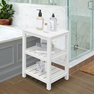 DWVO 3 Tier Corner Shelf Poly Lumber Water Resistant Bathroom Shelf Organize Rectangle Night Stand Small End Table for Bathroom, Backyard, Porch, Balcony,Living Room and, Bedroom White