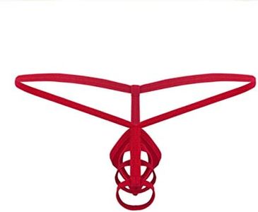 TiaoBug Men Lingerie Micro G-String Thong O-Ring Hole Loop T-Back Bikini Brief Underwear Red One Size