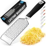 Zulay Kitchen Professional Cheese Grater Stainless Steel - Durable Rust-Proof Metal Lemon Zester Grater With Handle - Flat Handheld Grater For Cheese, Chocolate, Spices, And More - Black