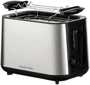 Russell Hobbs Toaster [für 2 Scheiben] Heaton (extra breite Toastschlitze, 6 Bräunungsstufen, Hebefunktion, Auftau-, Aufwärm- & Stoppfunktion, Krümelschublade, Brötchenaufsatz, Edelstahl) 27390-56
