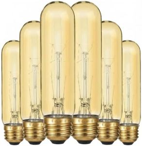 Weyolin Edison Light Bulbs,120V, E26 Base, T10 Tubular Bulbs, 40W Amber Glass Incandescent, Ultra Warm White, Dimmable Vintage Tubular Style Showcase Bulb (6-Pack)