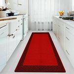 PHP Carpet Runners for Hallways Non-Slip Long & Wide Heavy-Duty Plain Super Absorbent Area Rugs, Stair Carpet and Kitchen Anti-slip Floor Mats - Greeky Rug (Red & Black, 66 x 120 cm - S Runner)