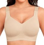 Yommay Wireless Women's Everyday Bras Full Coverage Soft Comfort Padded Bra Ladies No Underwire Seamless Bras,Nude,L