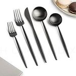 Homelux Theory 18/10 Stainless Steel Silverware Set, 4 Sets of 5pc Matte Black Silverware Set Dishwasher Safe, Modern Utensils & Flatware Set, Elegant Adaline Royal Forks Spoons Cutlery Set