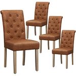 Yaheetech Set of 4 Dining Chairs Upholstered Kitchen Chairs Classic Faux Leather Chairs High Back Soft Padded Seat and Wooden Legs for Dining Room, Kitchen and Home, Retro Brown