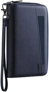 VULKIT Travel Passport Wallet RFID Blocking with Wrist Strap, Family Document Organizer - 6 Credit Card Slots, 4 Passport Pockets, 2 ID Windows, Zipper Closure, Dark Blue