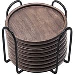 Wood Drink Coasters with Metal Holder, GOH DODD 4 Inch 8 Pieces Wooden Coasters Cup Coaster Set for Bar Kitchen Home Apartment, Walnut Wood