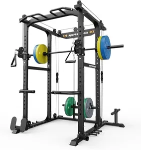 Sportsroyals Power Cage,1600lbs Multi-Function Power Rack with Adjustable Cable Crossover System and More Training Attachment, Weight Cage for Home Gym with Multi-Weight Combination Barbell Plates