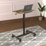 TABLE MAGIC® Elevate-II Sit & Stand Pneumatic Height Adjustable Laptop Table | Multipurpose Rolling Desk with Cup & iPad Holder | Made in India (Golden Teak, Adjustable Height: 70 to 110 cm)