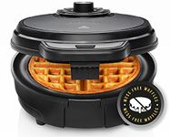 Chefman Anti-Overflow Belgian Waffle Maker w/Shade Selector, Temperature Control, Mess Free Moat, Round Nonstick Iron Plate, Cool Touch Handle, Measuring Cup Included, Black Stainless Steel