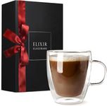 ELIXIR GLASSWARE Large Double Wall Coffee Mug 16 oz (473 ml)- Double Wall Glass 1 Pack - Insulated Coffee Mug with Handle (16 oz)