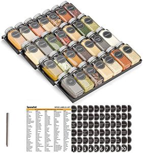 SpaceAid Spice Drawer Organizer with 28 Spice Jars, 386 Spice Labels, 4 Tier Seasoning Rack Tray Insert for Kitchen Drawers, 13" Wide x 17.5" Deep