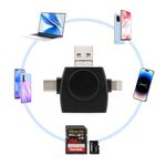 SD Card Reader for iPhone Multi-Port 4 in 1 Universal SD Tf Card Reader Memory SD Card Reader Adapter Camera Card Mac Micro Type-C External Memory SD Card Reader for File Storage Transfer