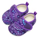 JOINFREE Kids Slippers Memory Foam Cozy Slip-On House Slipper Socks Indoor Outdoor Plush Slip On Home Shoes Soft Fuzzy Shoes Tape Purple 5.5-6 Toddler=EU22-23