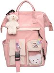 Kawaii Backpack with Kawaii Pin and Accessories Backpack Cute Aesthetic Backpack Cute Kawaii Backpack for School, Pink, Large