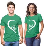 Hangout Hub Hangout-Hub-NP21 Couple Tshirts for Couples | Printed One Love Heart T-Shirts(Bottle Green;Men XL, Women L) Men's and Women's Round Neck T-Shirt (Pack of 2, Cotton)