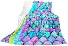 Mermaid Flannel Blanket Throw for Kids Girls,Glitter Fish Scales Throw Blanket Lightweight Warm,Girly Rainbow Mermaid Tail Plush Blanket,Coastal Ocean Sealife Fleece Blanket Sofa Bedroom Decor