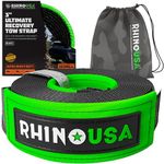 Rhino USA Recovery Tow Strap 3" x 30ft - Lab Tested 31,518lb Break Strength - Heavy Duty Draw String Included - Triple Reinforced Loop Straps to Ensure Peace of Mind - Emergency Off Road Towing Rope