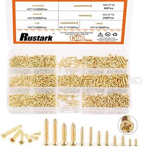 Rustark 1300Pcs M2 M2.6 Gold Flat Head Phillips Cross Small Wood Screws Tapping Screws Electronic Screws Assortment Kit 5mm 6mm 8mm 10mm 12mm 16mm Tapping Screws Small Metric Micro Screw Set