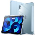 JETech Case for iPad Air 11-Inch M2 (2024), iPad Air 5/4 (2022/2020 5th/4th 10.9-Inch) with Pencil Holder, Clear Transparent Back Slim Stand Shockproof Tablet Cover, Auto Wake/Sleep (Sky Blue)