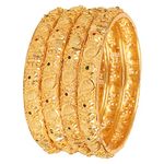 NEW! Touchstone Indian Bollywood New Trends Handcrafted Paisley Floral Southern Love Designer Jewelry Bracelets Bangle Set Of 4. In Gold Tone For Women.