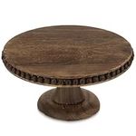 Hanobe Round Wood Cake Stand: Cupcake Display Riser 12 inch Dessert Pedestal Stand Distressed Rustic Cakes Holder Tray Vintage Beads Wooden Plate for Wedding Birthday Decor