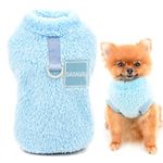 SMALLLEE_LUCKY_STORE Pet Sherpa Fleece Jumper Vest Sweaters Turtleneck Pullover with D-ring Soft Sweatshirt for Small Dogs Cat Puppy Boy Girl Yorkie Chihuahua Warm Fall Winter Clothes,Blue,L