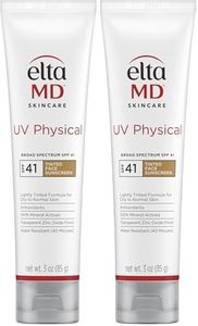 EltaMD UV Physical Tinted Mineral Sunscreen for Face SPF 41,100% Mineral Actives Tinted Face Lotion, Water Resistant, Paraben-Free, Transparent Zinc Oxide Finish,Travel Size Sunscreen 3 oz,(Pack of 2)