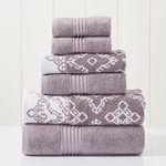 Modern Threads 6 Piece Set, 2 Bath Towels, 2 Hand Towels, 2 Washcloths Yarn Dyed Jacquard/Solid Towel Set Charlize Orchid
