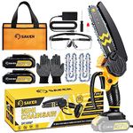 Saker Mini Chainsaw Cordless 6-Inch-Switch Security Lock-Cordless Power Chain Saws-Handheld Small Chainsaw for Cutting Wood Trimming and Woodworking- Mini Chain Saw Cordless with 2 Batteries