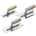 Lasnten 3 Pcs Venetian Plaster Trowel Set Polished Stainless Steel Art Paint Plastering Finishing Hand Tools Concrete Drywall Trapezoid Finishing Trowel Plaster Tools with Wooden Handle, 3 Sizes