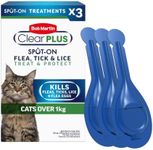 Bob Martin Clear Plus Spot On Flea Treatment for Cats and Kittens - Kills Fleas, Ticks, Lice and Flea Eggs (3 Pipettes)