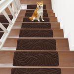 Non-Slip Stair Treads Carpet for Wooden Steps(15 Pack), 21.6 x 7.4IN Self-Adhesive Stair Treads Mat, JAYFAN Safety Indoor Stair Runner Mats, Anti Slip Stair Treads for Kids Elders and Dogs Pets