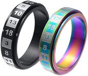 Fidget Rings For Anxiety For Men, 6MM Numbers Rotatable Anti Stress Fidget Spinner Ring, Colorful/Black Size 6-11, Stainless Steel, no zircon