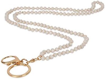 SPUNKYsoul Pretty Cute Colored Lanyard Necklace for id badge key keychain with Beads for Women (Creme)