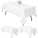 3 Packs White Rectangle Polyester Tablecloth 60 x 102 Inch Polyester Fabric Table Clothes Cover,for Indoor and Outdoor 6 Ft Rectangle Tables,Wedding,Birthday,Party,Table Decoration(152X260cm)