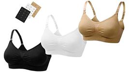 UtopyaUK 2/3 Pack Seamless Nursing Bra Maternity Bra Padded Breastfeeding Drop Cup Sleep Comfort Bra Crop Top Wireless with Free Bra Extenders,1 Black 1 White 1 Nude, M