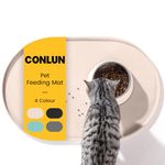 Conlun Cat Food Mat,1.2 cm Raised Edges Dog Bowl Mat for Spill Containment,BPA-Free Silicone Pet Food Mats for Floors Waterproof,Rubber Dog Feeding Mat for Food and Water Bowls(Beige,60x40cm)