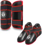 Kickboxing Taekwondo karate competition/sparring foot pads and shin pads set (Black, Large/adult shoes 8-10 yrs)