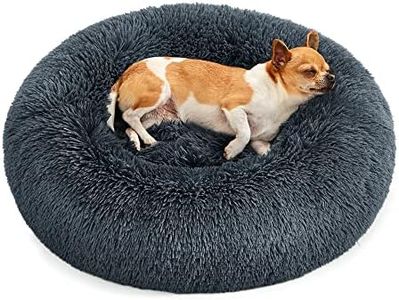 Feandrea Fluffy Dog Bed, Cat Bed, Doughnut Cushion, Washable, Removable Padding in The Centre, Long Plush, 60 cm Diameter, Dark Grey PGW038G02