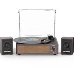 Vinyl Record Player with External Speakers Vintage Turntable for Vinyl Records Dual Passive Bookshelf Speakers Belt-Drive LP Players 3 Speed Wireless AUX Headphone Auto Stop Retro Wooden Dark Red