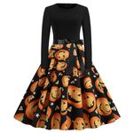 DUHUD Halloween Dress Women Costume Halloween Femme Pumpkin Dresses Vintage Long Sleeve Cute Swing Line Party Dress HAL2024 B XXL