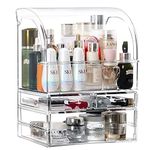 Cosmetic Organizer,Large Acrylic Makeup Storage Organizer Transparent Display Case with Drawers and Closable Lid, Dustproof Waterproof Box for Bathroom Counter Dresser, Lipsticks, Brushes (Clear-L)