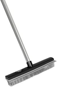 Fuller Brush Rubber Broom with Adjustable Handle – for Carpets Floors Stairs Upholstery – Electrostatic Action Removes Pet Hair Lint Fuzz Dirt Particles – Built-in Squeegee Tackles Wet Messes