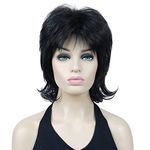 Lydell 16" Long Soft Shaggy Layered Wig Classic Cap Full Natural Synthetic Wigs (Natural Black)