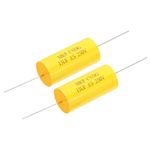 PATIKIL 15uF 250 V Frequency Divider Capacitor, 2 Pcs Axial Audio Speaker Crossover Step-less Film Capacitor MKP Capacitor for Audio Equipment Appliances, Yellow