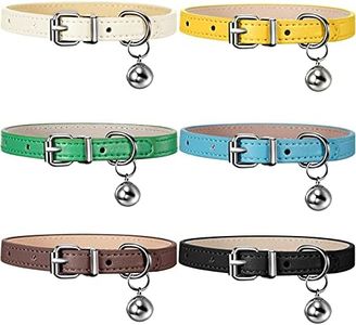 Weewooday 6 Pieces Leather Cat Collar with Bell Leather Kitten Collar Cat Collar for Boy Cats, Girl Cats with Safety Elastic Strap Cute Pet Collars for Small Cat Kitten Puppy(Fresh Color)