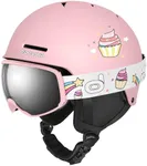 Odoland Kids Ski Helmet, Snow Helmet with Ski Goggles, Shockproof, Windproof, Safety Snow Sports Helmets and Protective Goggles for Boys Girls and Youth, Pink, S