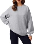 PINSPARK Crewneck Sweatshirts Women Side Slit Pullover Tops Oversized Hoodies with Pockets Stretch Fashion Sweat Shirt, Light Grey XXL